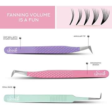SIVOTE Lash Tweezers for Eyelash Extensions, Set of 3 - Volume, Volume Boot, Slim 90 Degree Tweezers...