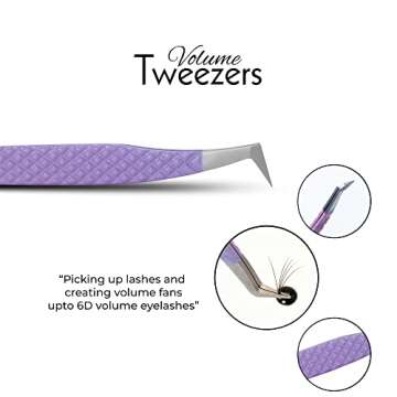SIVOTE Lash Tweezers for Eyelash Extensions, Set of 3 - Volume, Volume Boot, Slim 90 Degree Tweezers with Fiber Tips in Pastel Colors, Ideal for Mega, Volume & Russian Lashes - Includes Leather Pouch