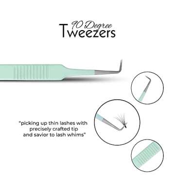 SIVOTE Lash Tweezers for Eyelash Extensions, Set of 3 - Volume, Volume Boot, Slim 90 Degree Tweezers with Fiber Tips in Pastel Colors, Ideal for Mega, Volume & Russian Lashes - Includes Leather Pouch