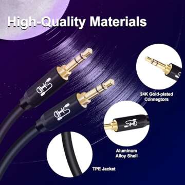 SHD Aux Cable, 3.5mm Audio Cable Aux for Car Auxiliary Audio Stereo Cable 3.5mm Cord Premium Sound Dual Shielded with Gold Plated Connectors-3Feet