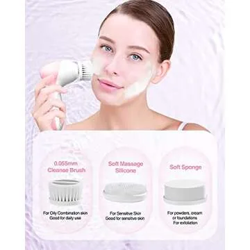 TOUCHBeauty Face Scrubber Exfoliator, Facial Cleansing Brush with 3 Cleanser Heads & 2 Speeds Adjustable for Skin Care Wash,Deep Cleaning,Face Spa System,Battery Powered