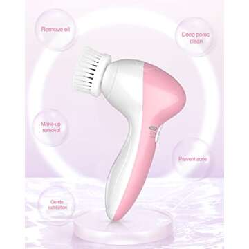 TOUCHBeauty Face Scrubber Exfoliator, Facial Cleansing Brush with 3 Cleanser Heads & 2 Speeds Adjustable for Skin Care Wash,Deep Cleaning,Face Spa System,Battery Powered