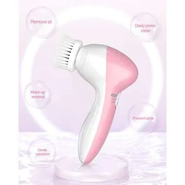 TOUCHBeauty Face Scrubber Exfoliator, Facial Cleansing Brush with 3 Cleanser Heads & 2 Speeds Adjustable for Skin Care Wash,Deep Cleaning,Face Spa System,Battery Powered