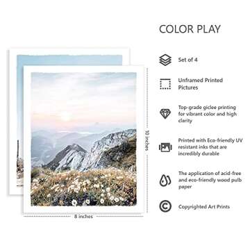 Western Nature Landscape Picture Wall Art Decor Set of 4 Wilderness Scene Wildlife American Buffalo ...