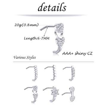 Akeoqi 6Pcs Nose Studs Nose Ring Inlaid Cubic Zirconia L Shaped Studs Lotus Star Heart Nose Nostril ...