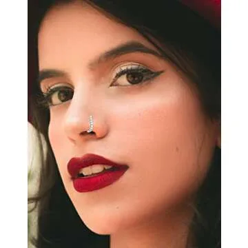 Akeoqi 6Pcs Nose Studs Nose Ring Inlaid Cubic Zirconia L Shaped Studs Lotus Star Heart Nose Nostril Piercing Jewelry for Women Men Sliver Tone 20G