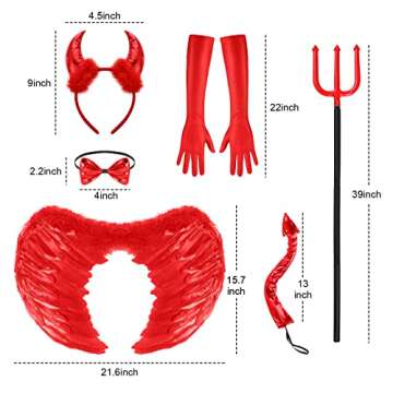 Hillban 6 Pcs Halloween Devil Costume Set Include Sequin Red Horns Headband Devil Tail Bowtie Devil ...