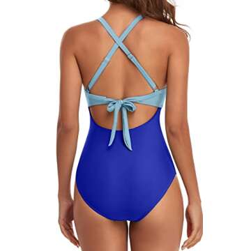 Eomenie Women's One Piece Swimsuits Tummy Control Cutout High Waisted Bathing Suit Wrap Tie Back 1 Piece Swimsuit