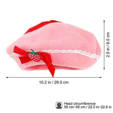 GALPADA Beret Strawberry Bow Woolen Beret Pink Strawberry Hat Sweet Warm French Beret for Women Girls Halloween Christmas