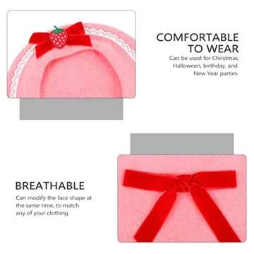 GALPADA Beret Strawberry Bow Woolen Beret Pink Strawberry Hat Sweet Warm French Beret for Women Girls Halloween Christmas