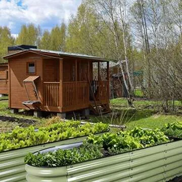 Olle Galvanized Raised Garden Bed Elevated Raised Garden Bed Metal 17" Tall 12-in-1 Grow Herbs and Vegetables Home Garden for Outdoor Backyard, Sage Green 17" Tall