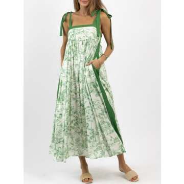 Qhecomce Women Summer Boho Tie Shoulder Dress Y2k Floral Smocked Flowy Shoulder Tie Dress Ruffle Tiered Beach Vocation Sundress (Ruffle Yellow, Small)