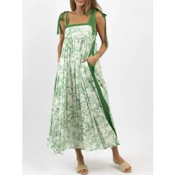 Qhecomce Women Summer Boho Tie Shoulder Dress Y2k Floral Smocked Flowy Shoulder Tie Dress Ruffle Tiered Beach Vocation Sundress (Ruffle Yellow, Small)