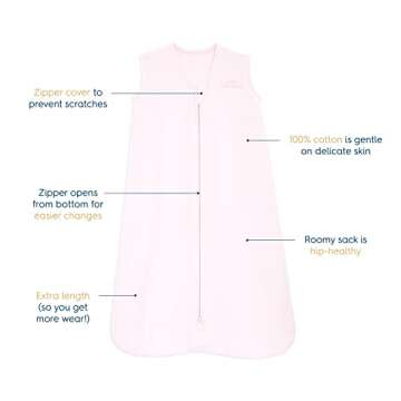 HALO SleepSack, 100% Cotton Wearable Blanket, Swaddle Transition Sleeping Bag, TOG 0.5, Soft Pink, X...