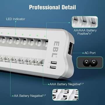 EBL Battery Charger with 8 Bay and Rechargeable Batteries