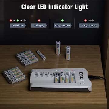 EBL Battery Charger with 8 Bay and Rechargeable Batteries