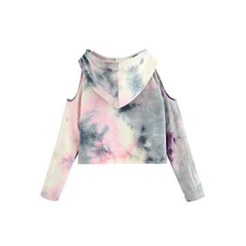 SweatyRocks Women's Cold Shoulder Tie Dye Pullover Hoodie Crop Top Sweatshirt Tie Dye Grey X-Small