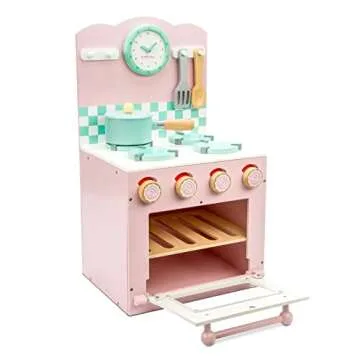 Le Toy Van - Colorful Wooden Honeybake Oven & Hob Pink Set | Wood Pretend Play Kitchen Toy Set | Girls and Boys Role Play Toy Kitchen Accessories