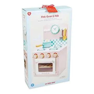 Le Toy Van - Colorful Wooden Honeybake Oven & Hob Pink Set | Wood Pretend Play Kitchen Toy Set | Girls and Boys Role Play Toy Kitchen Accessories