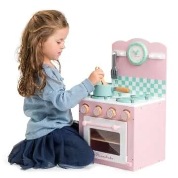 Le Toy Van - Colorful Wooden Honeybake Oven & Hob Pink Set | Wood Pretend Play Kitchen Toy Set | Girls and Boys Role Play Toy Kitchen Accessories