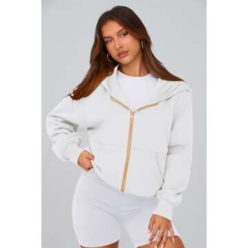 PRETTYGARDEN Women's Zip Up Hoodie Sweatshirt Y2K Fall Fashion Clothes Long Sleeve Loose Fit Pockets Casual Trendy Jacket (White,Medium)
