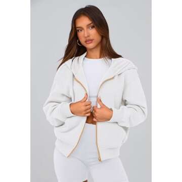 PRETTYGARDEN Women's Zip Up Hoodie Sweatshirt Y2K Fall Fashion Clothes Long Sleeve Loose Fit Pockets Casual Trendy Jacket (White,Medium)