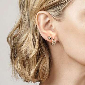 VACRONA Cubic Zirconia Huggie Earrings 14k Gold Plated Tiny Chain Earrings Small Huggie Hoop Earrings Simple Lightweight Hoops Gift for Women