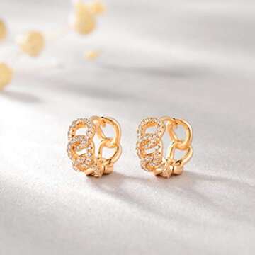VACRONA Cubic Zirconia Huggie Earrings 14k Gold Plated Tiny Chain Earrings Small Huggie Hoop Earrings Simple Lightweight Hoops Gift for Women
