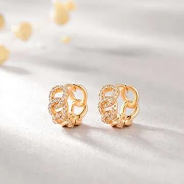VACRONA Cubic Zirconia Huggie Earrings 14k Gold Plated Tiny Chain Earrings Small Huggie Hoop Earrings Simple Lightweight Hoops Gift for Women