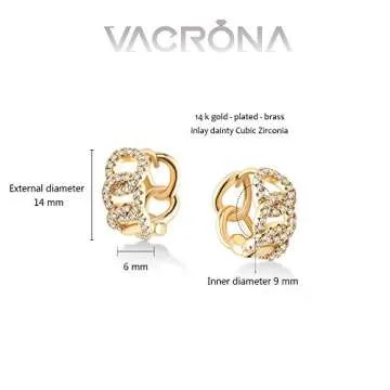 VACRONA Cubic Zirconia Huggie Earrings 14k Gold Plated Tiny Chain Earrings Small Huggie Hoop Earrings Simple Lightweight Hoops Gift for Women