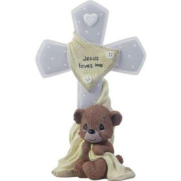 Jesus Loves Me Bear Resin Cross - Colorful Décor