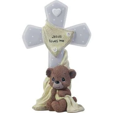 Jesus Loves Me Bear Resin Cross - Colorful Décor