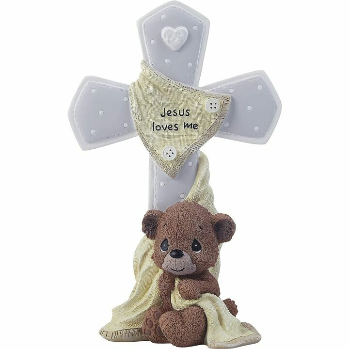 Jesus Loves Me Bear Resin Cross - Colorful Décor