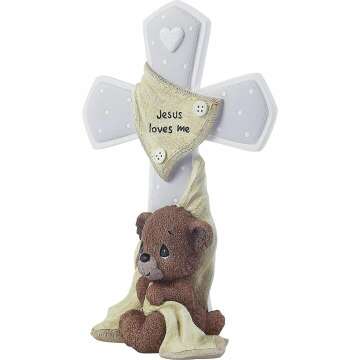 Jesus Loves Me Bear Resin Cross - Colorful Décor