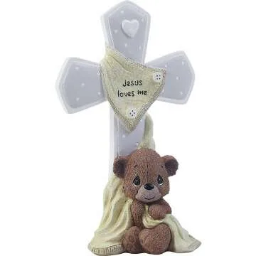 Jesus Loves Me Bear Resin Cross - Colorful Décor