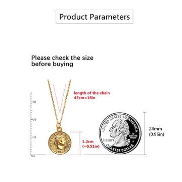 Dtja Carved Coin Pendant Necklace for Women Girls 925 Sterling Silver Simple Round Chain Goddess Worship Celebrity Medal Reversible Keepsake Chic Choker Fashion Jewelry Gifts Box