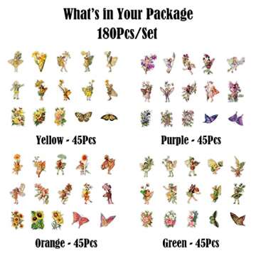 180Pcs Vintage Fairy Stickers for for Journaling, Transparent Flower Fairy Stickers for Scrapbook Ju...