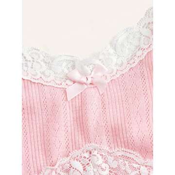 SOLY HUX Women's Lace Trim Spaghetti Strap Cami Tops Casual Summer Camisole Solid Pink L