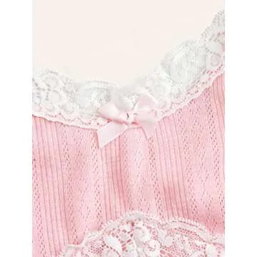 SOLY HUX Women's Lace Trim Cami Top in Solid Pink