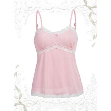 SOLY HUX Women's Lace Trim Spaghetti Strap Cami Tops Casual Summer Camisole Solid Pink L