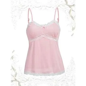 SOLY HUX Women's Lace Trim Cami Top in Solid Pink