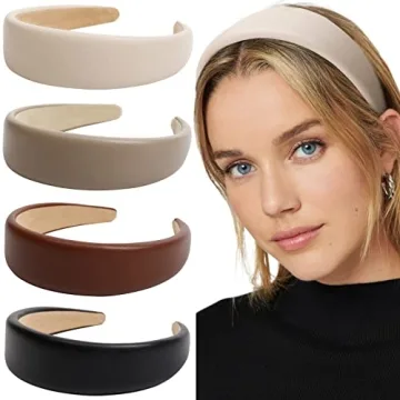 WOVOWOVO Leather Headband for Women - 4Pcs Wide Headbands Fashion Thick Hair Head Bands Diademas Par...
