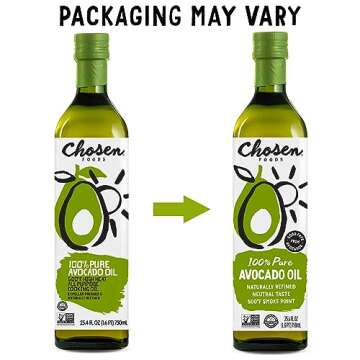 Chosen Foods 100% Pure Avocado Oil, Keto and Paleo Diet Friendly, Kosher Oil for Baking, High-Heat Cooking, Frying, Homemade Sauces, Dressings and Marinades (25.4 fl oz, 2 Pack)