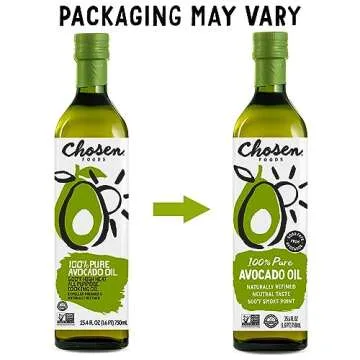 Chosen Foods 100% Pure Avocado Oil, Keto and Paleo Diet Friendly, Kosher Oil for Baking, High-Heat Cooking, Frying, Homemade Sauces, Dressings and Marinades (25.4 fl oz, 2 Pack)