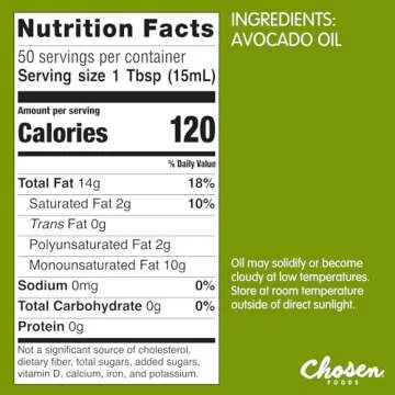Chosen Foods 100% Pure Avocado Oil, Keto and Paleo Diet Friendly, Kosher Oil for Baking, High-Heat Cooking, Frying, Homemade Sauces, Dressings and Marinades (25.4 fl oz, 2 Pack)