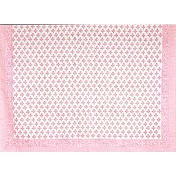 ATOSII Gulbahar White Pink 100% Cotton Fall Rectangle Tablecloth, Hand Block Print Washable Table Cover, Christmas Parties Buffet Dining, Weddings, Thanksgiving, Halloween, 60 X 90 Inches, 6 Seater