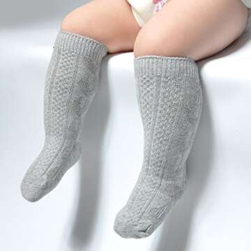 EPEIUS Seamless Cable Knit Knee High Socks for Babies