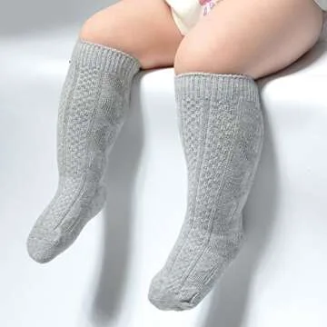 EPEIUS Seamless Cable Knit Knee High Socks for Babies