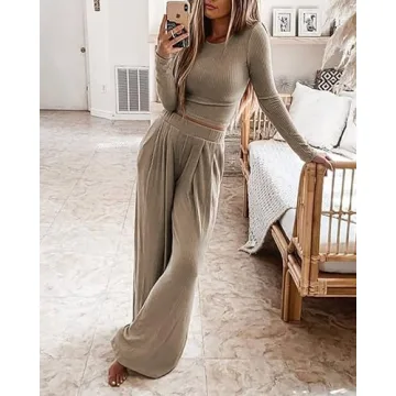 BTFBM Stylish Women’s Two Piece Lounge Set in Khaki