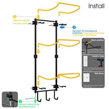 Suchek Yoga Mat Holder Wall Mount, Wall Rack Storage for Yoga Mat, Yoga Tiles, Foam Roller, with 3 Hooks for Hanging Yoga Strap, Resistance Bands, Home Gym Decor for Home Gym Organization (Black)